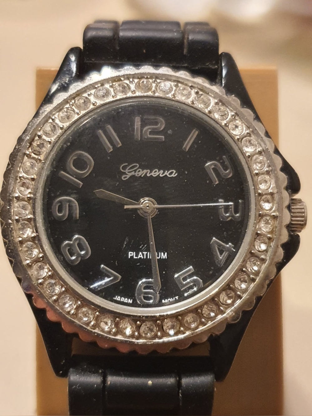 🦋10/$20🦋 Geneva Platinun #7805 Silver/Black Rhinestone Silicone Women's Watch